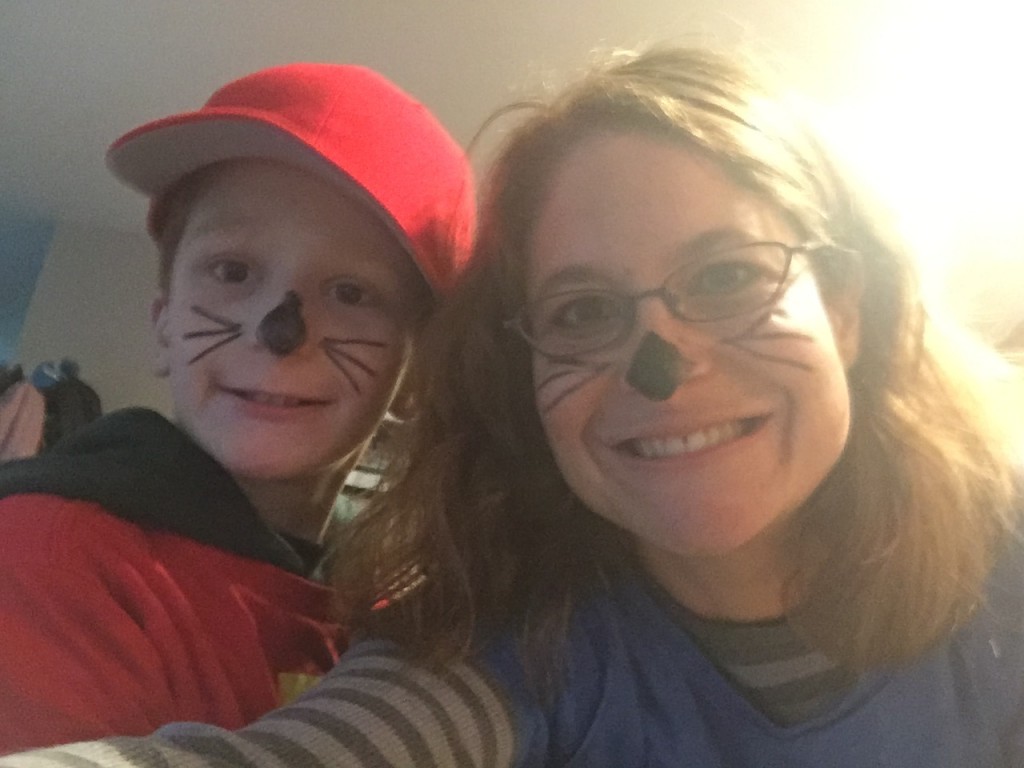 Nate and his mom dressed as cats for Halloween
