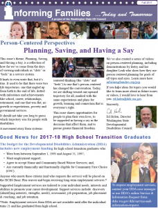 front page of Informing Families fall newsletter