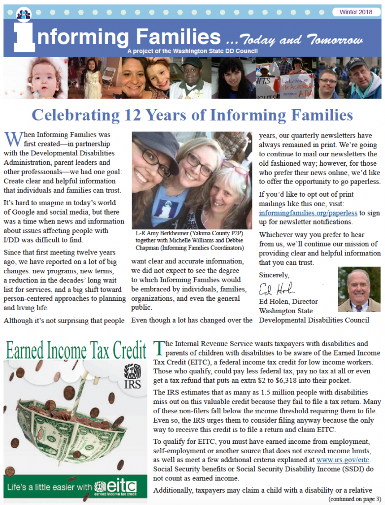 front page of the winter 2018 newsletter