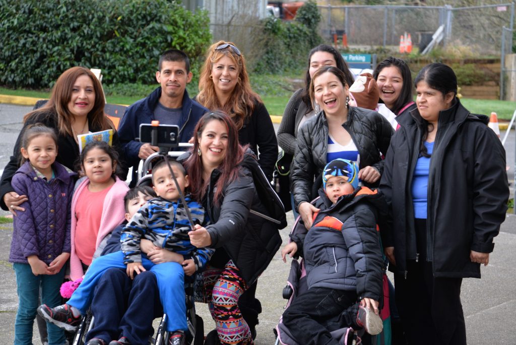 Families taking a selfie together at Family Services Advocacy Day 2016.