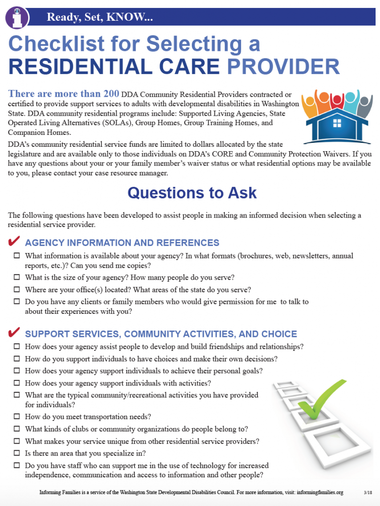 Checklist for Selecting a Residential Provider PDF Document