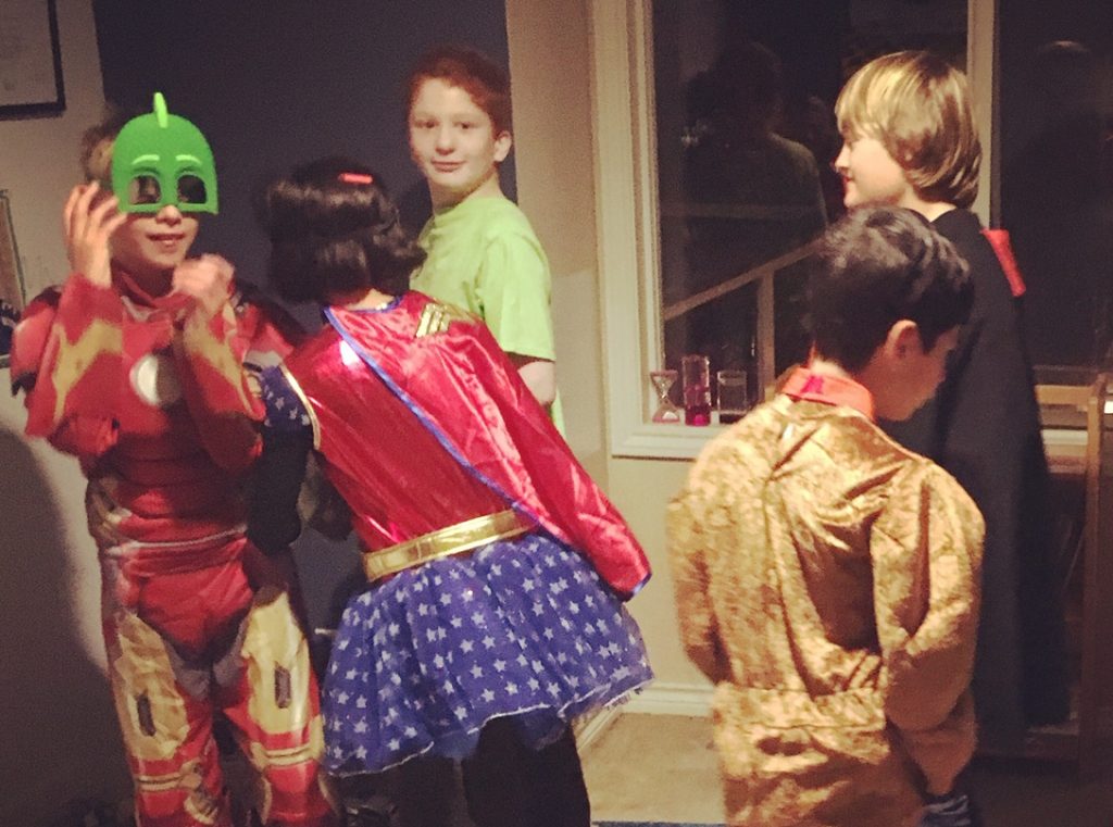Nate hosting a Halloween party with his friends.