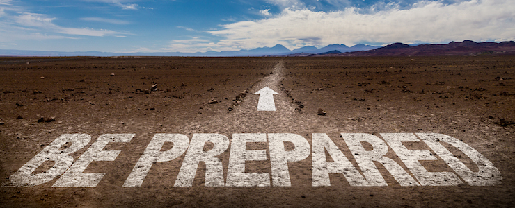 Be Prepared sign with arrow pointing toward horizon.