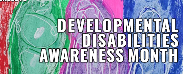 Abstract artwork background with Developmental Disabilities Awareness Month