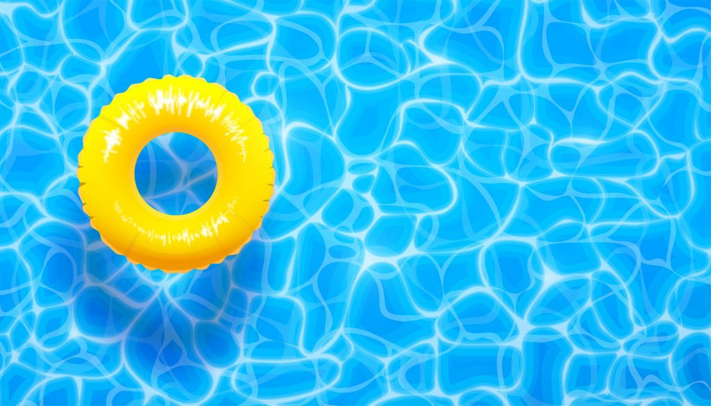 Water pool summer background with yellow pool float ring. Vector illustration of summer blue aqua textured background.
