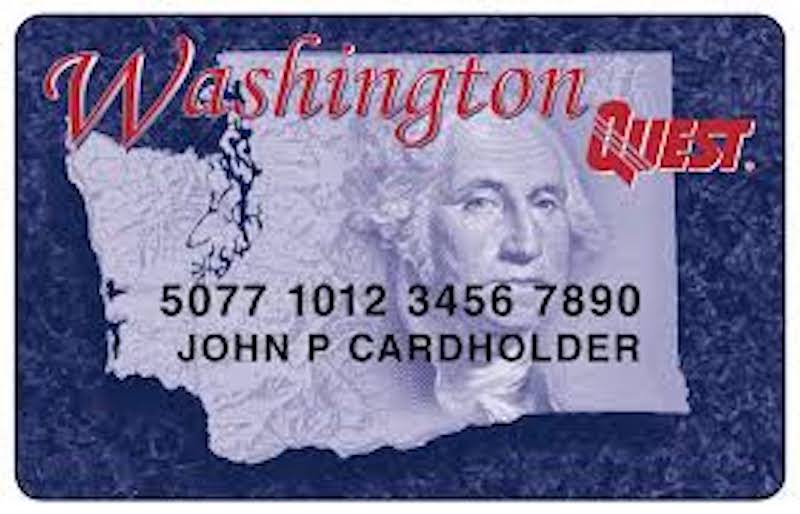 A mock up of the Washington State Quest card with the name John P Cardholder.