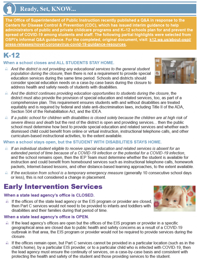 Thumbnail image of printable bulletin on OSPI closure guidance.