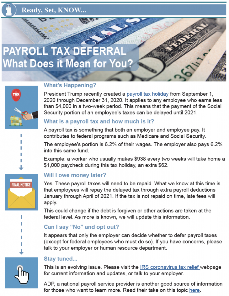 Thumbnail image of Payroll Tax Deferral bulletin.