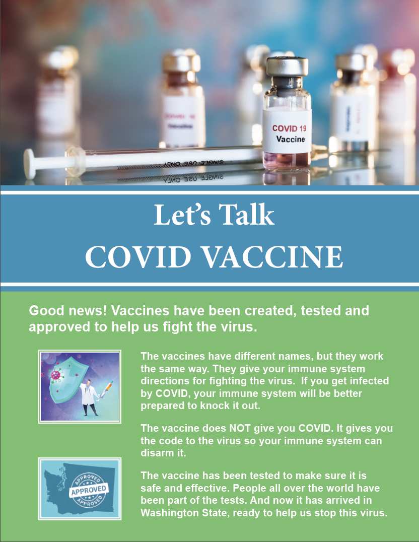 Thumbnail image of Covid Vaccine publication first page. Image of vaccines and opening text of the article.